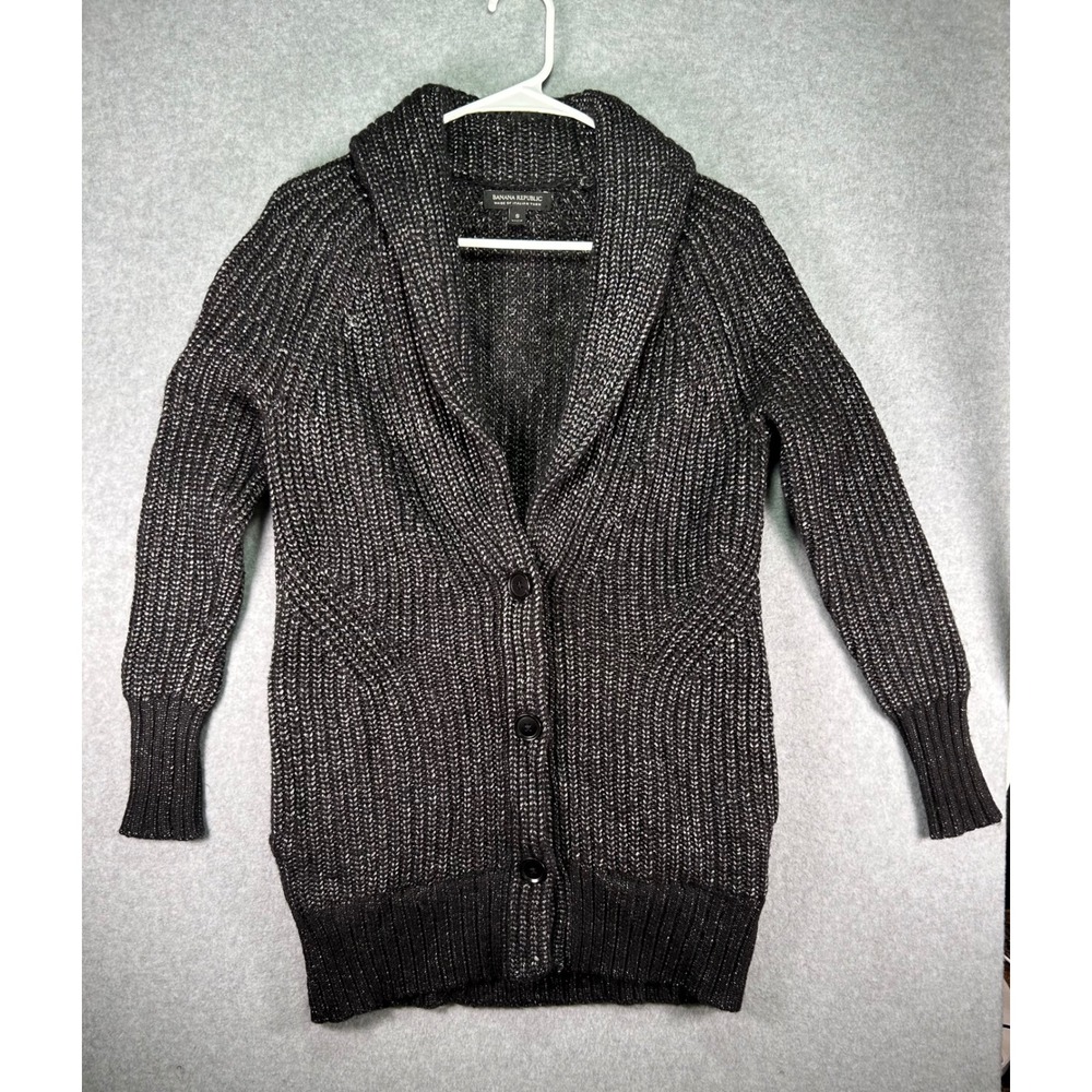 Banana Republic Italian Yarn Wool Blend Cardigan Sweater Womens Small Black